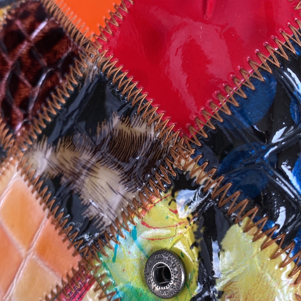 patchwork leather trifold wallet pen mark callout otherwise perfect condition - Picture 12 of 15